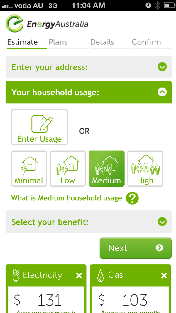 EnergyAustralia Digital Sales Experience for Mobile 