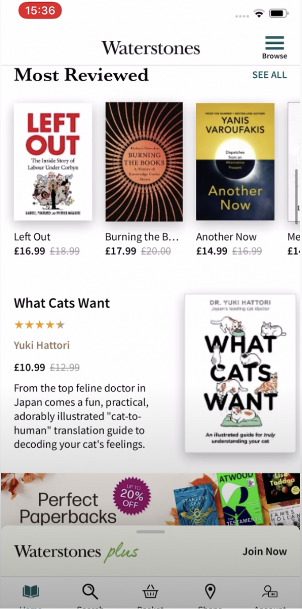 Waterstones App Gold Winner LONDON Design Awards 2020