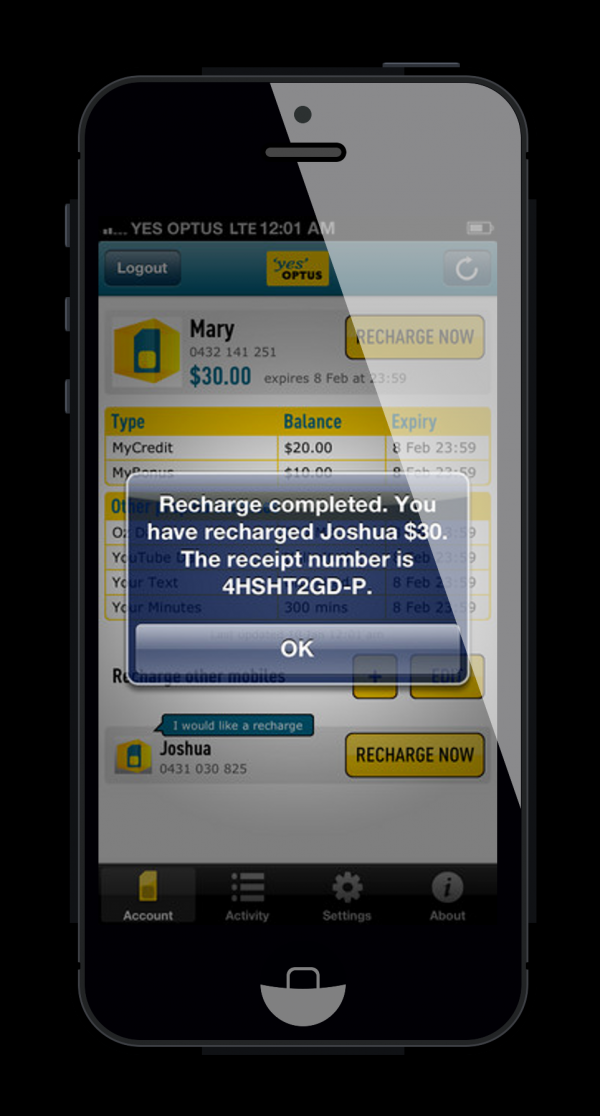 Optus Recharge Now App - Finalist - 2013 Mobile Awards