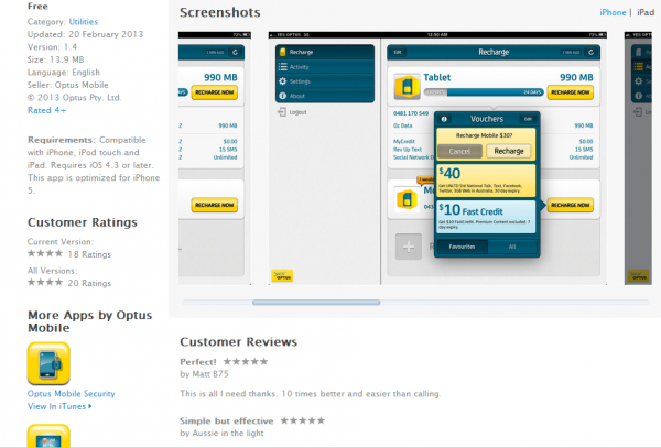 Optus Recharge Now App - 2013 Mobile Awards